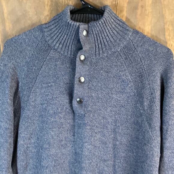 Banana Republic Mens Sweater Gray Knitted Mock Henley Neck Fine Wool Blend M - Picture 2 of 12